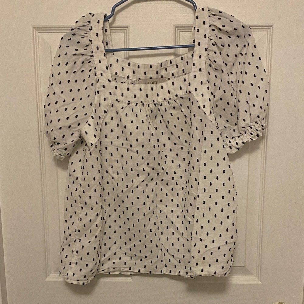 LOFT White with Black dots Women's Top. cotton
